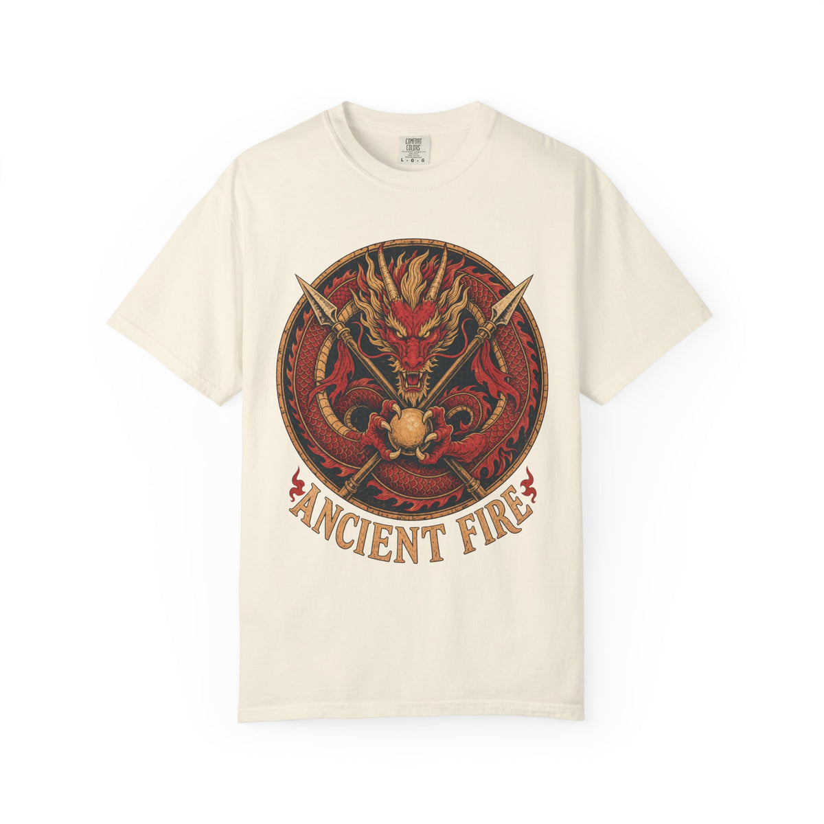 Ancient Fire Dragon T-shirt in Ivory, front view