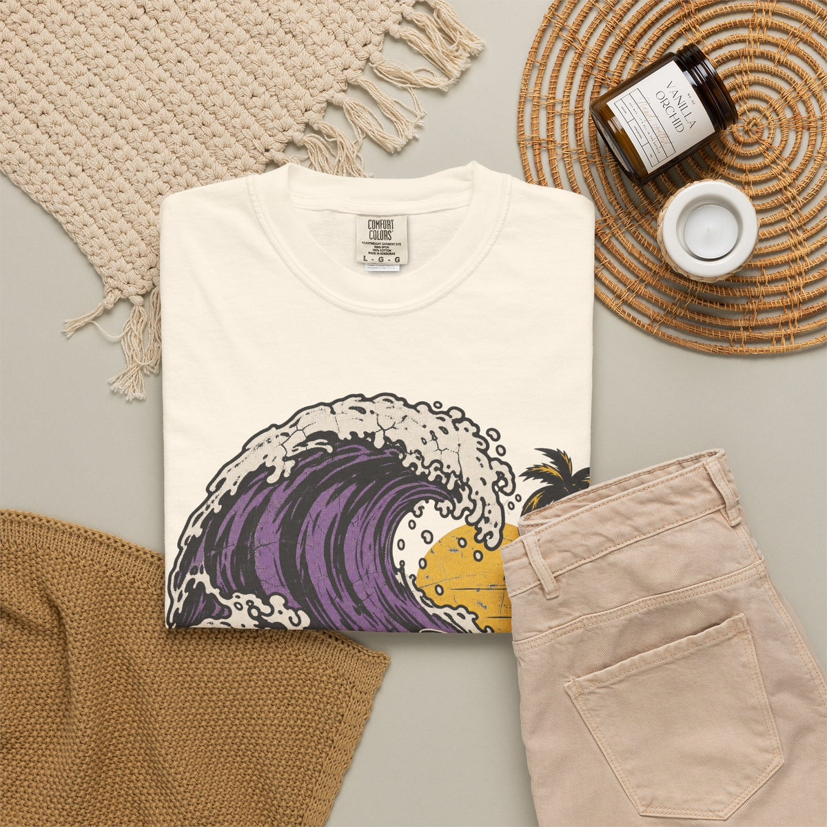 Shark Fin Wave T-shirt in Ivory, flat lay view