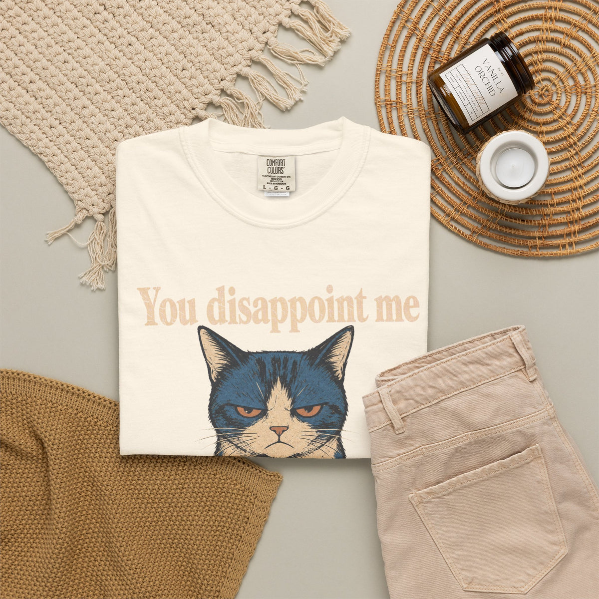 You Disappoint Me Cat T-shirt in Ivory, flat lay view