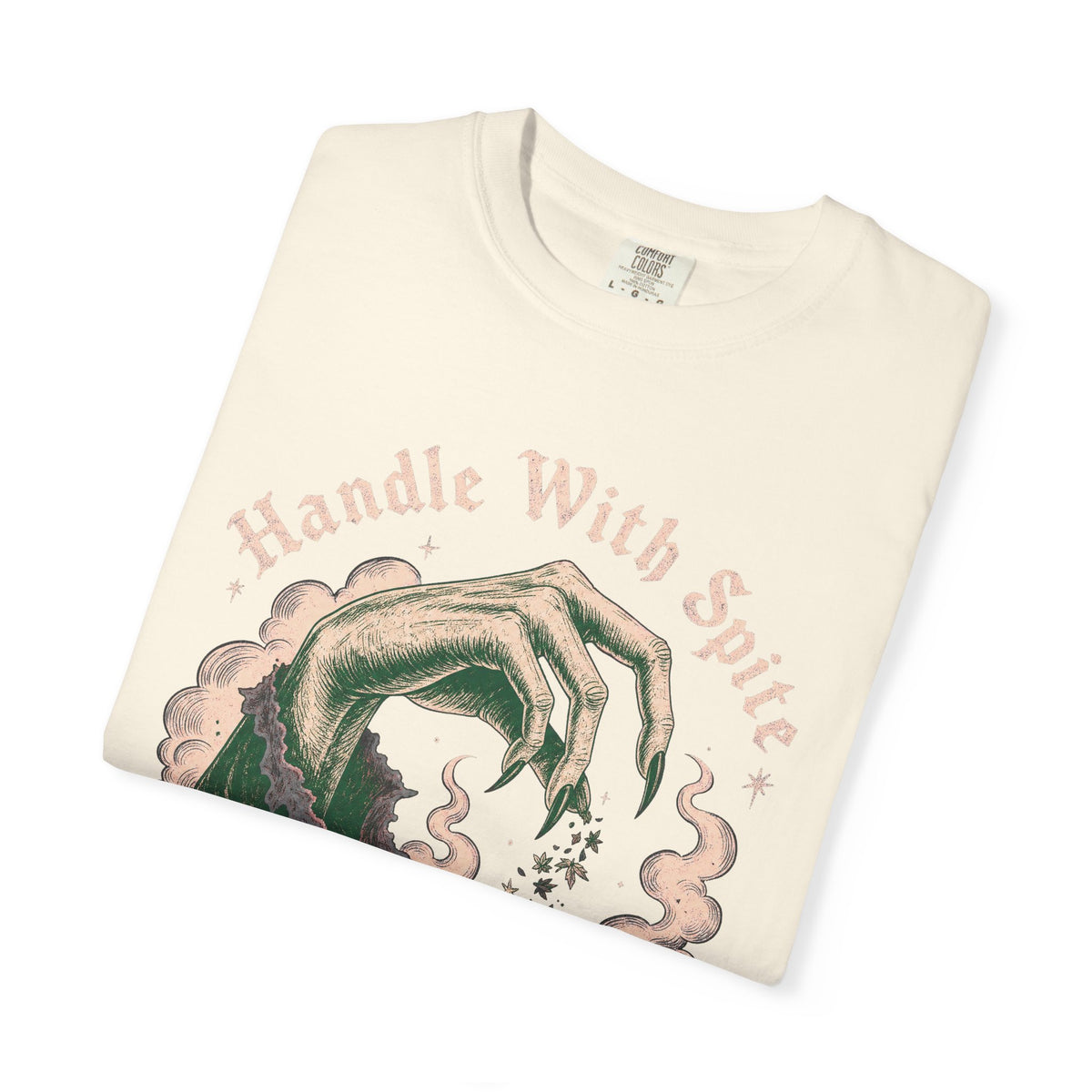 Handle With Spite T-shirt in Ivory, folded view