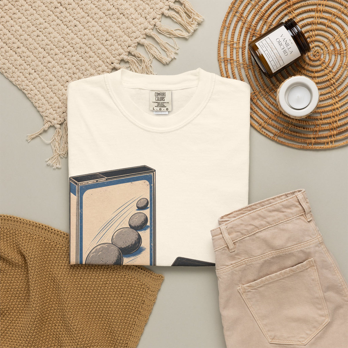 Cassette Pun T-shirt in Ivory, flat lay view