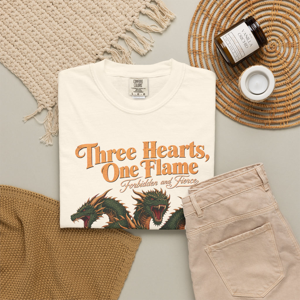 Three Hearts One Flame T-shirt in Ivory, flat lay view