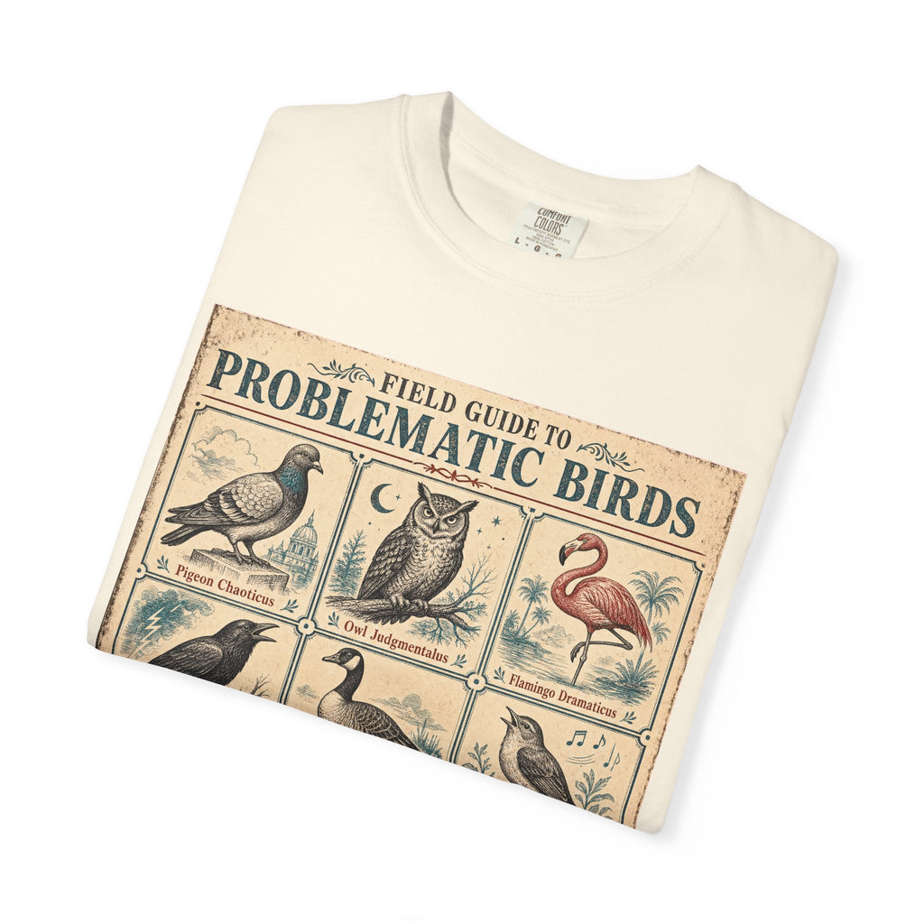 Field Guide to Problematic Birds T-shirt in Ivory, folded view