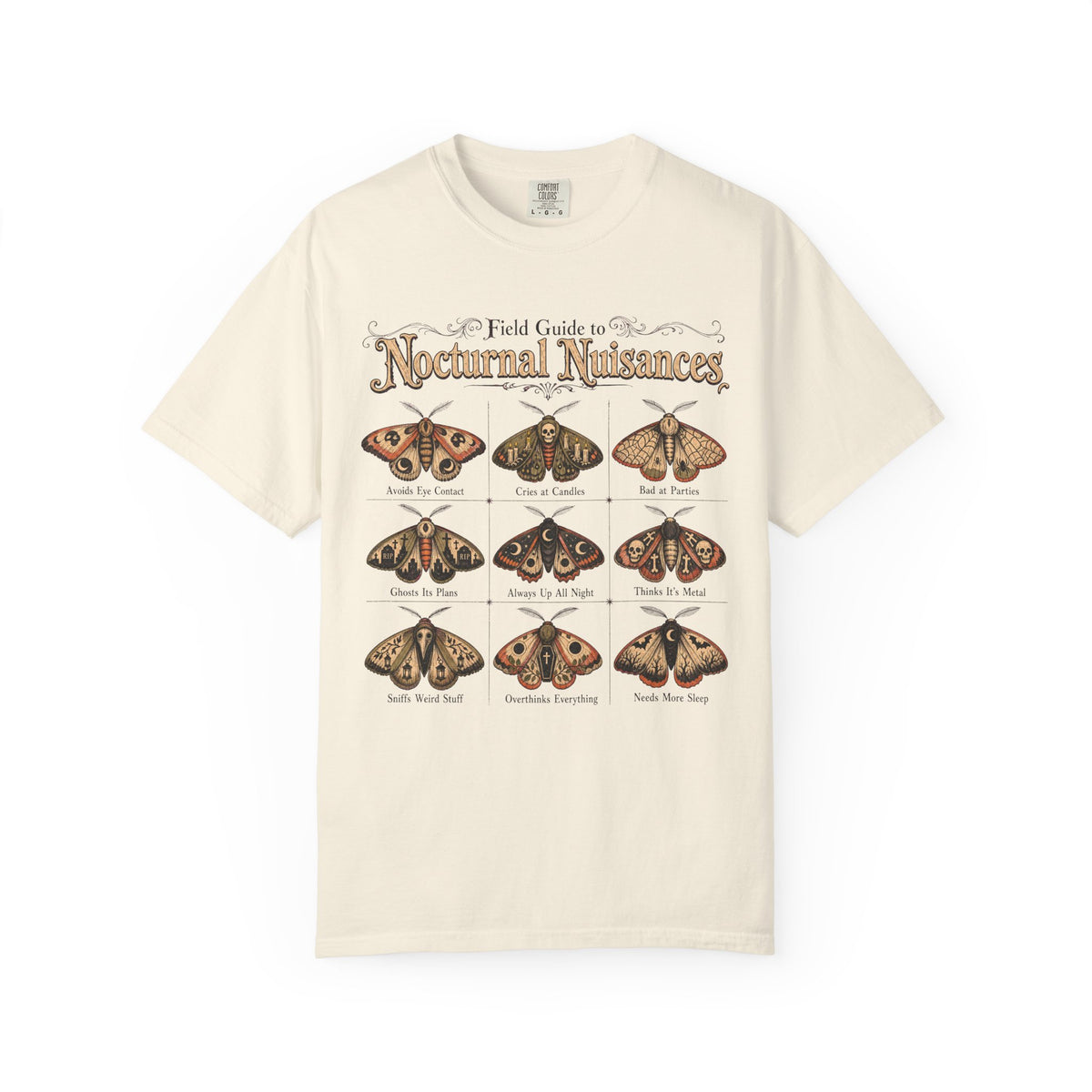 Field Guide to Nocturnal Nuisances T-shirt in Ivory, front view