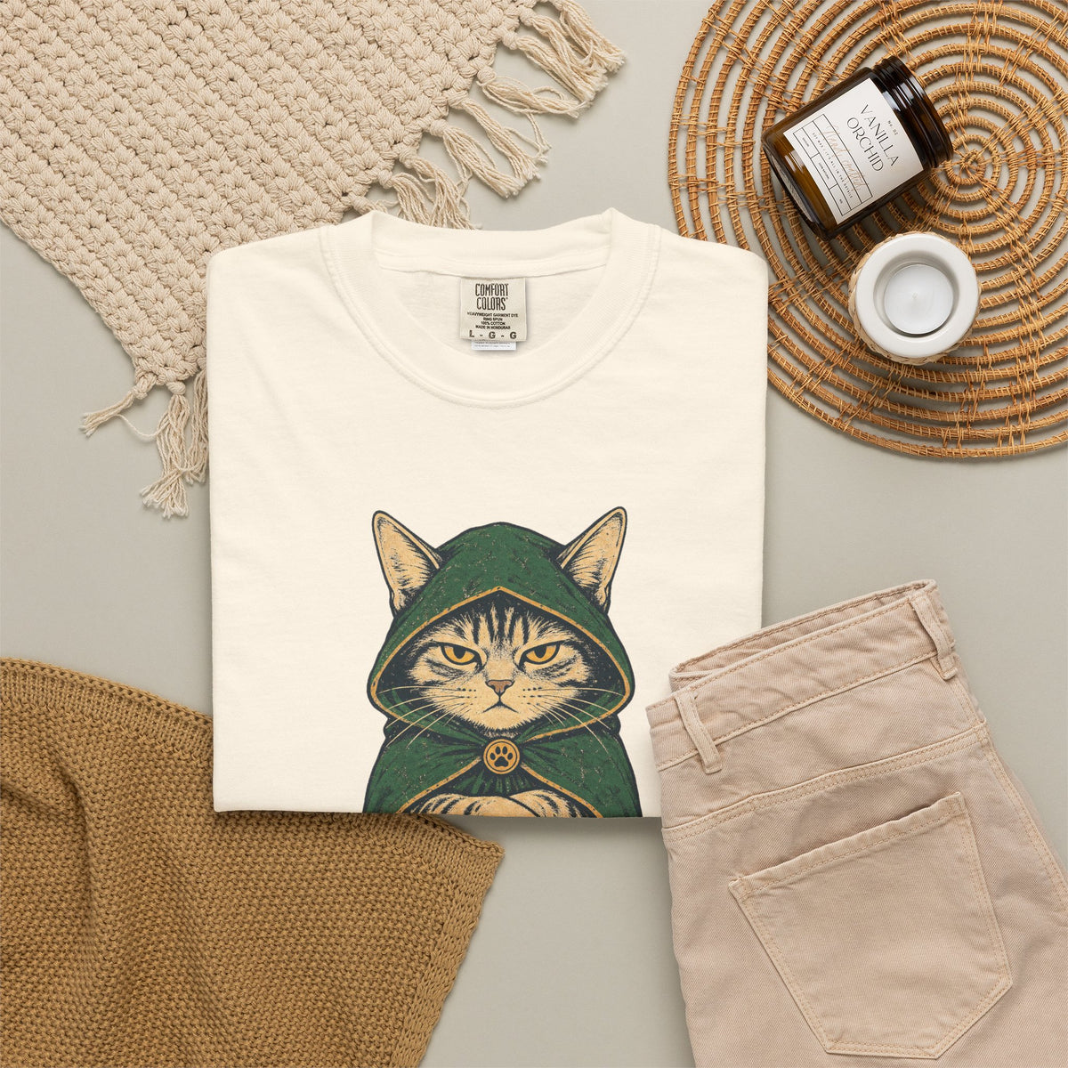 You Shall Not Pass Cat T-shirt in Ivory, flat lay view