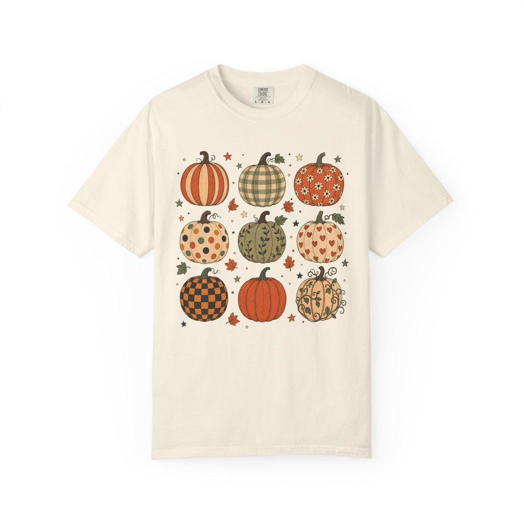 Pumpkin Patch Grid T-shirt in Ivory, front view