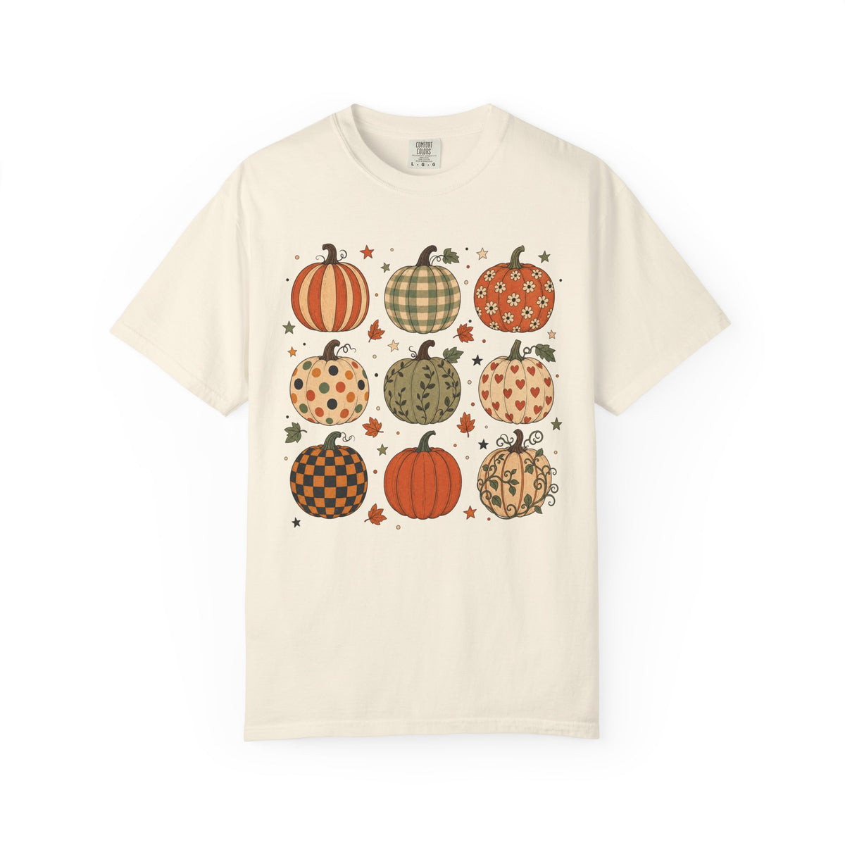Pumpkin Patch Grid T-shirt in Ivory, front view