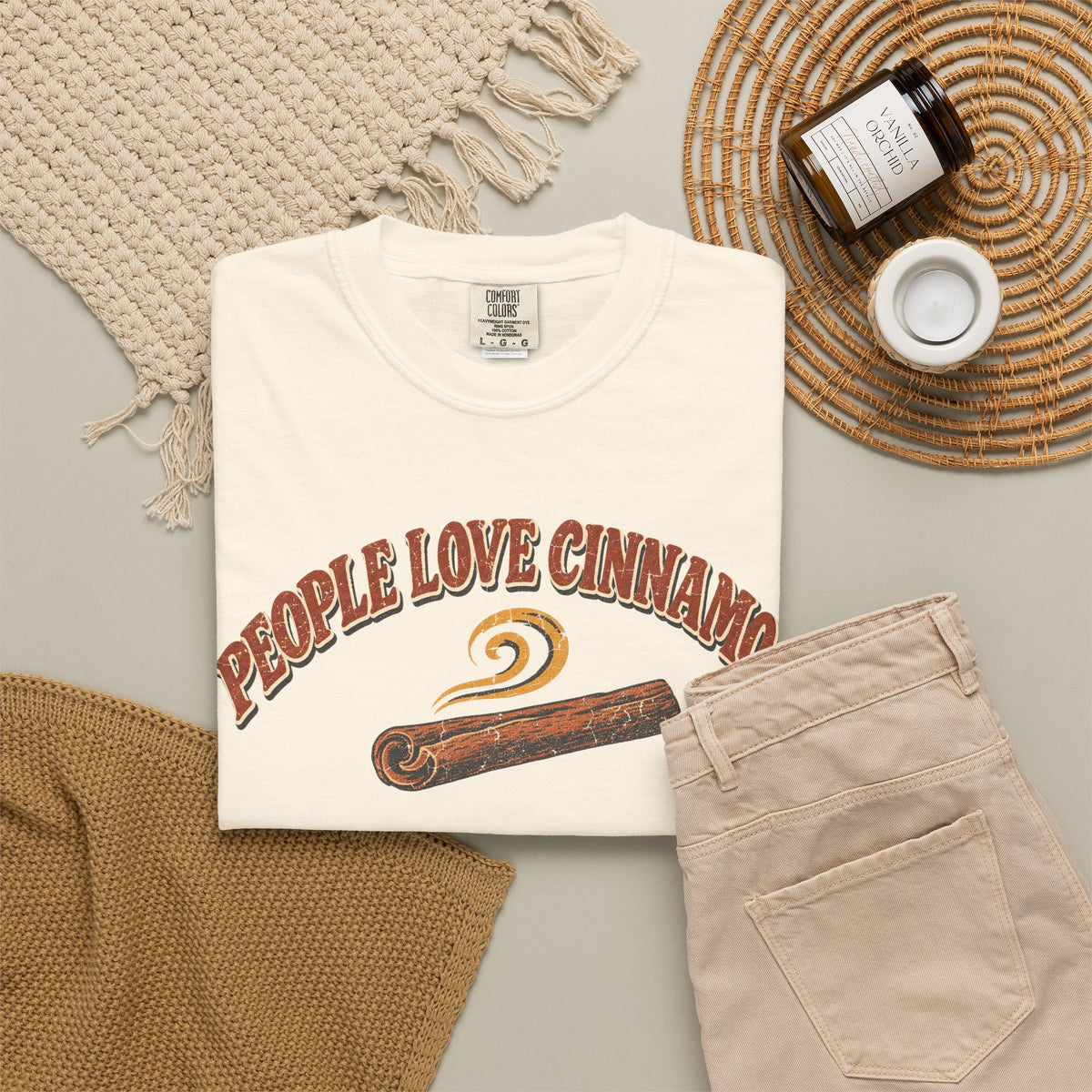 People Love Cinnamon T-shirt in Ivory, flat lay view