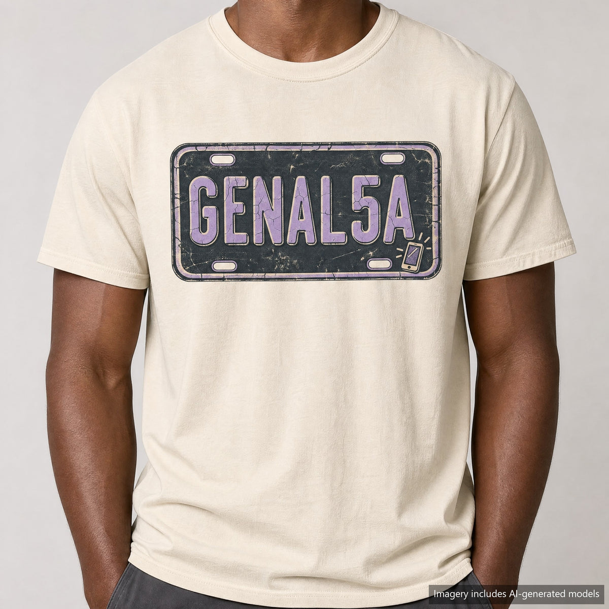 GENAL5A License Plate T-shirt, laid flat