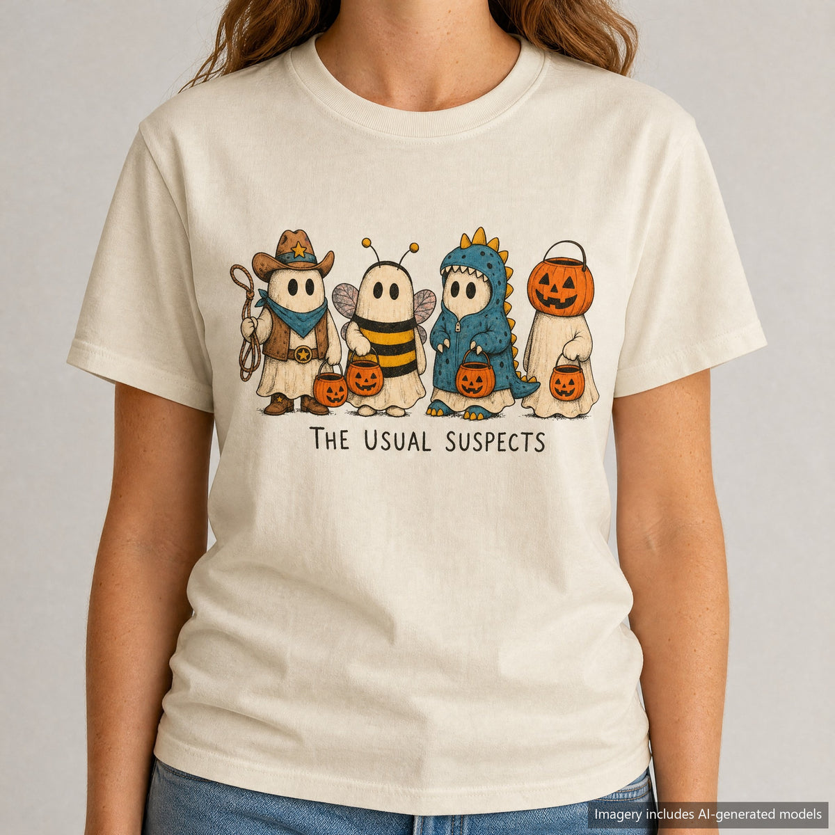 Trick or Treat Ghost Gang T-shirt, laid flat