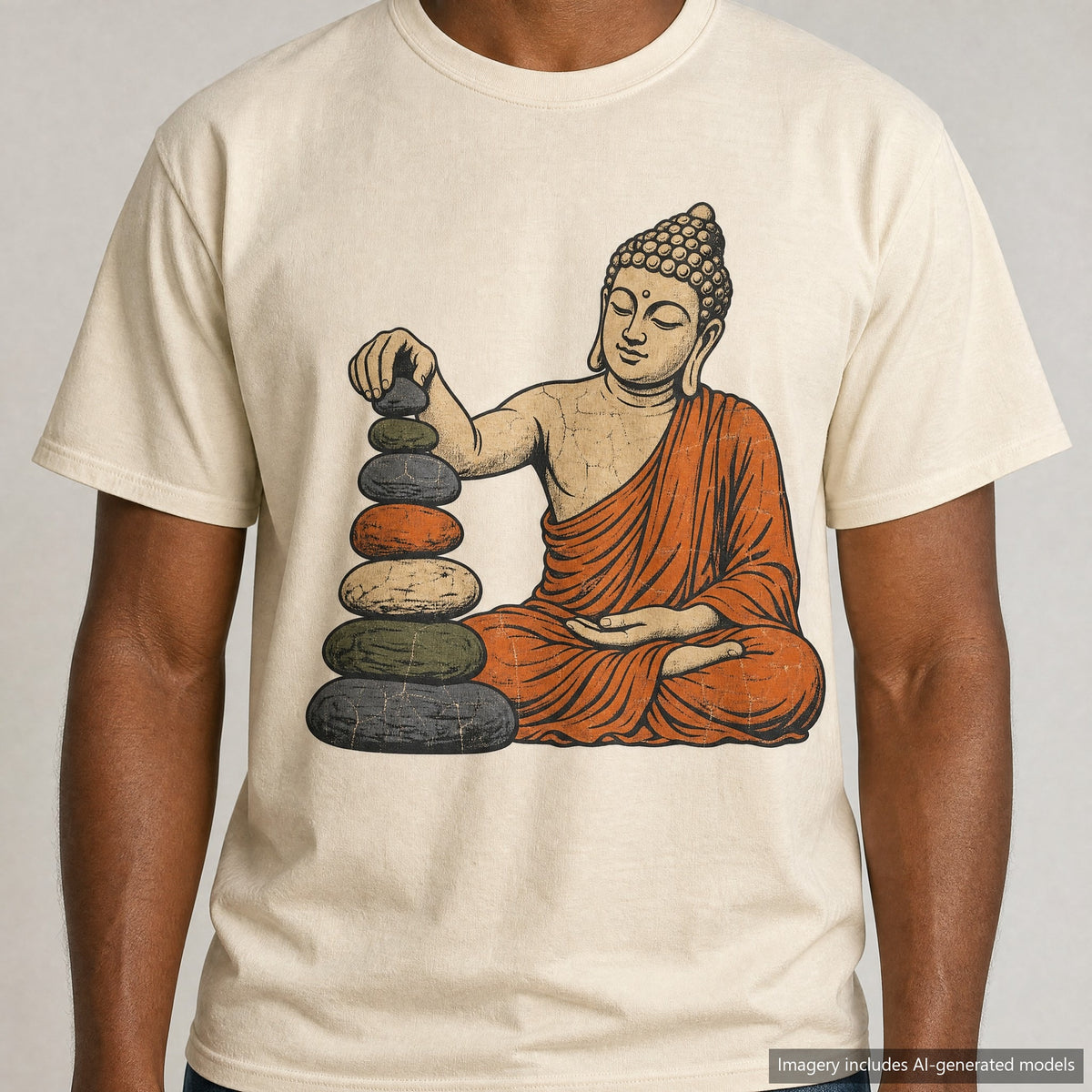 Buddha Cairn T-shirt, laid flat