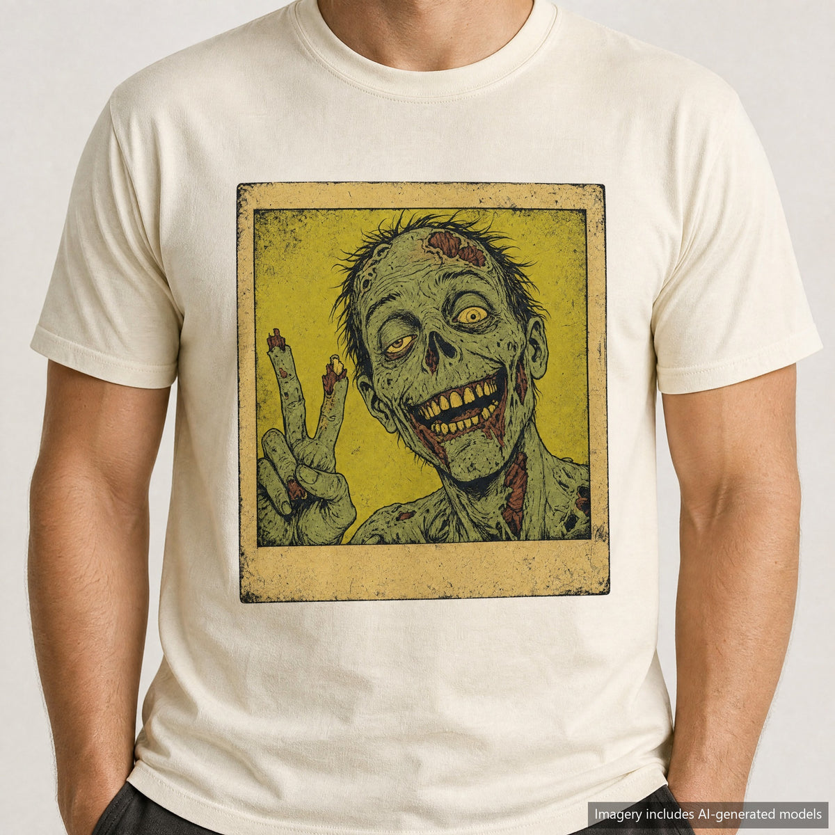 Zombie Selfie T-shirt, laid flat
