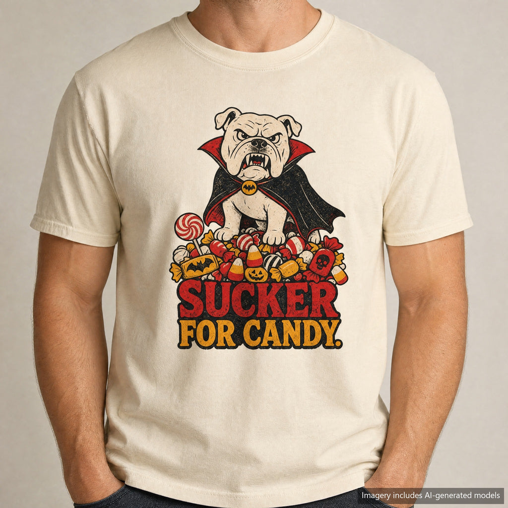 Sucker For Candy Dog T-shirt, laid flat
