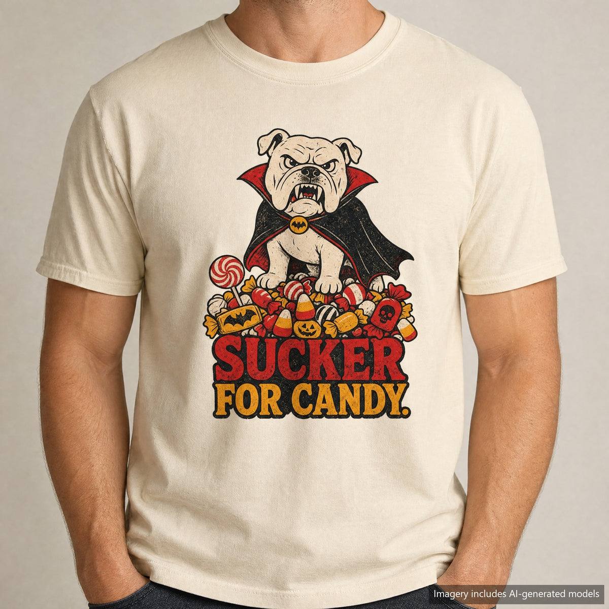 Sucker For Candy Dog T-shirt, laid flat