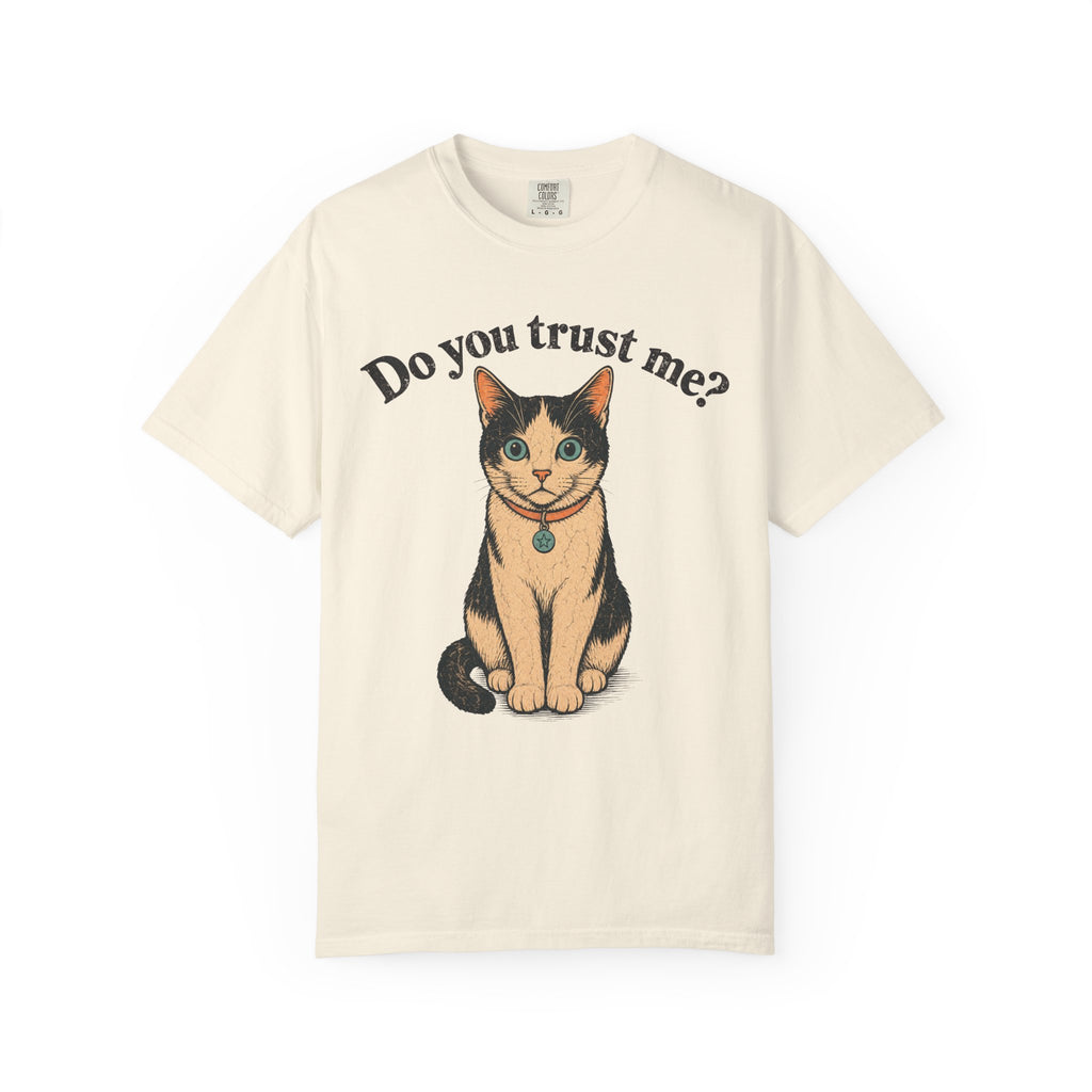 Do You Trust Me Cat T-shirt in Ivory, front view