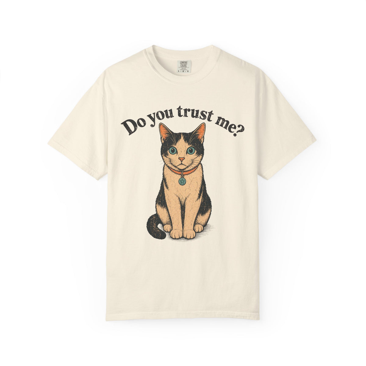 Do You Trust Me Cat T-shirt in Ivory, front view