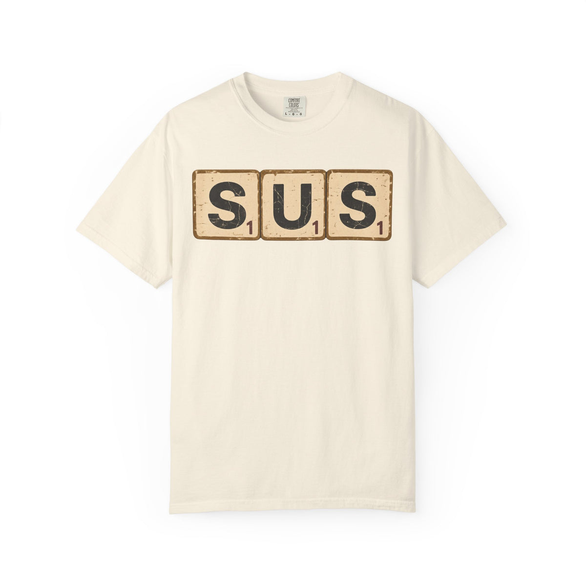 SUS Scrabble Tiles T-shirt in Ivory, front view