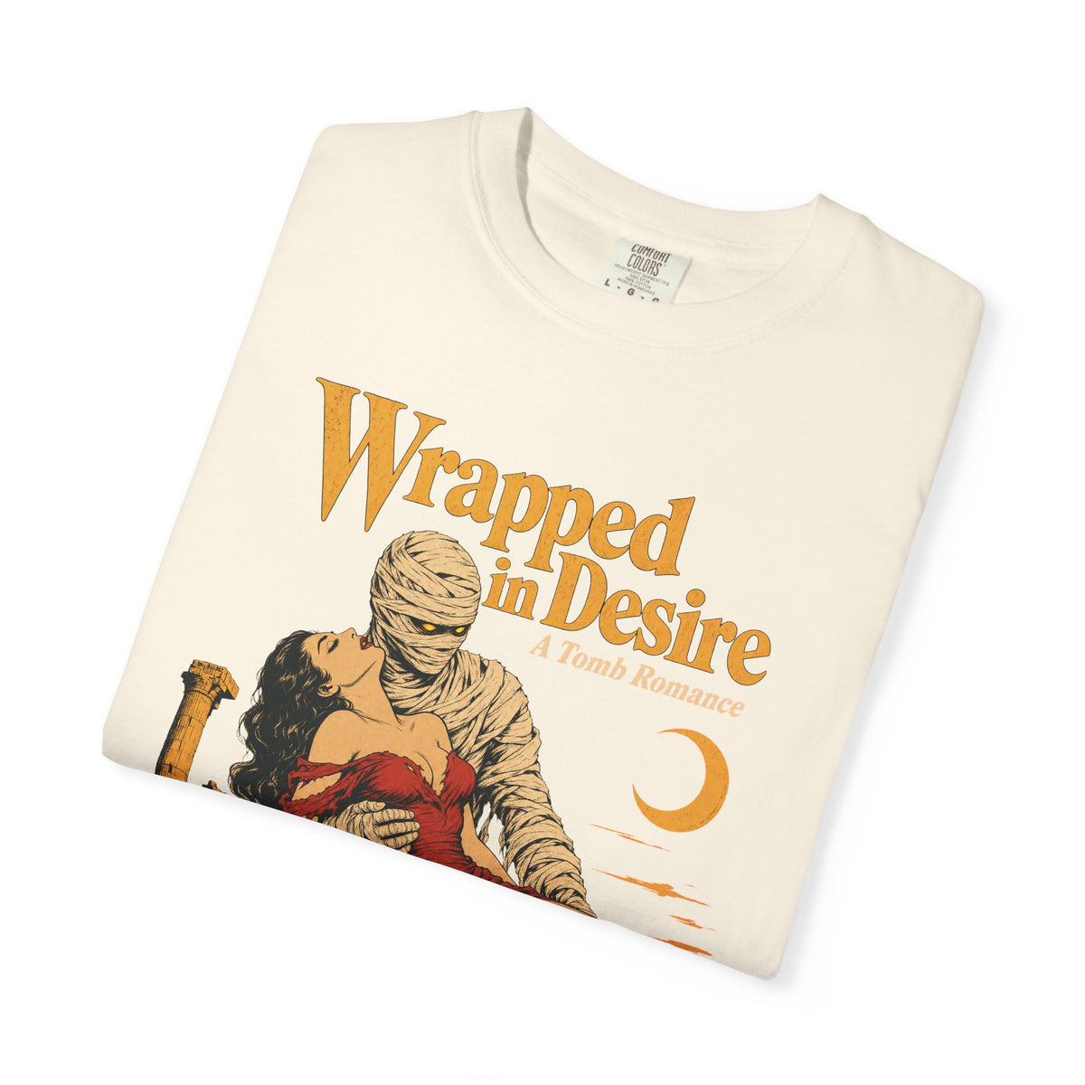 Wrapped in Desire Mummy Romance Novel T-shirt in Ivory, folded view
