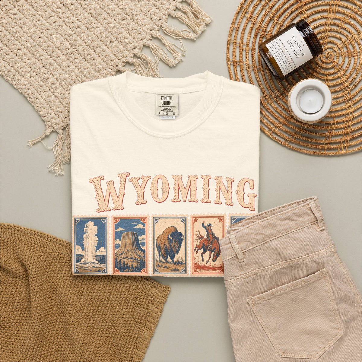 Wyoming Postage Stamp T-shirt in Ivory, flat lay view
