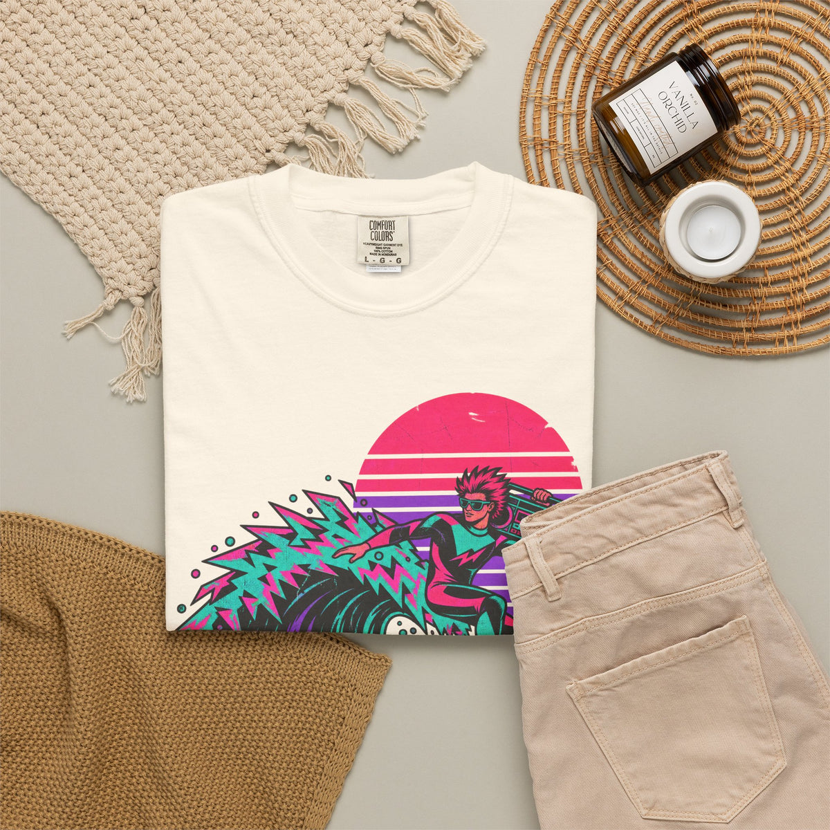80s Surf Wave T-shirt in Ivory, flat lay view