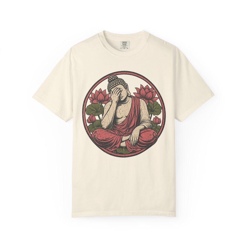 Facepalm Buddha T-shirt in Ivory, front view