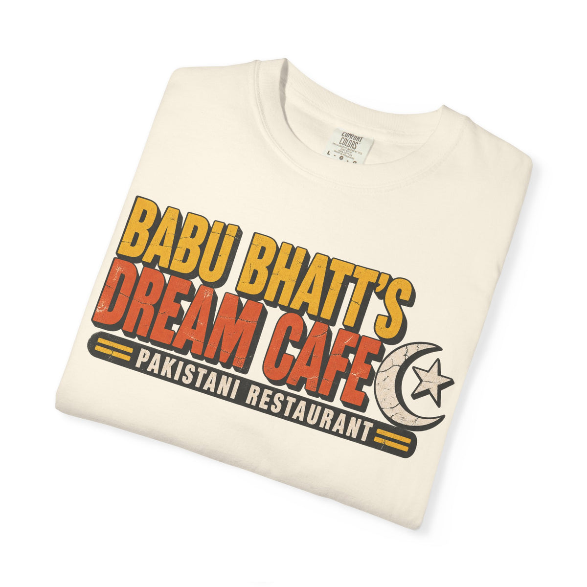 Babu Bhatt's Dream Cafe T-shirt in Ivory, folded view