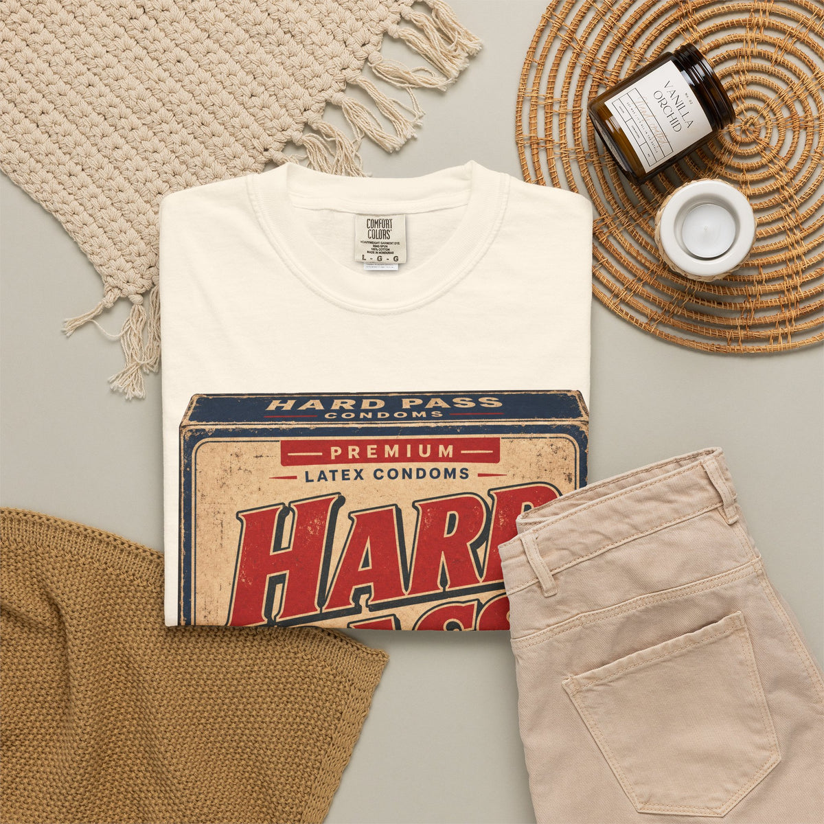 Hard Pass T-shirt in Ivory, flat lay view