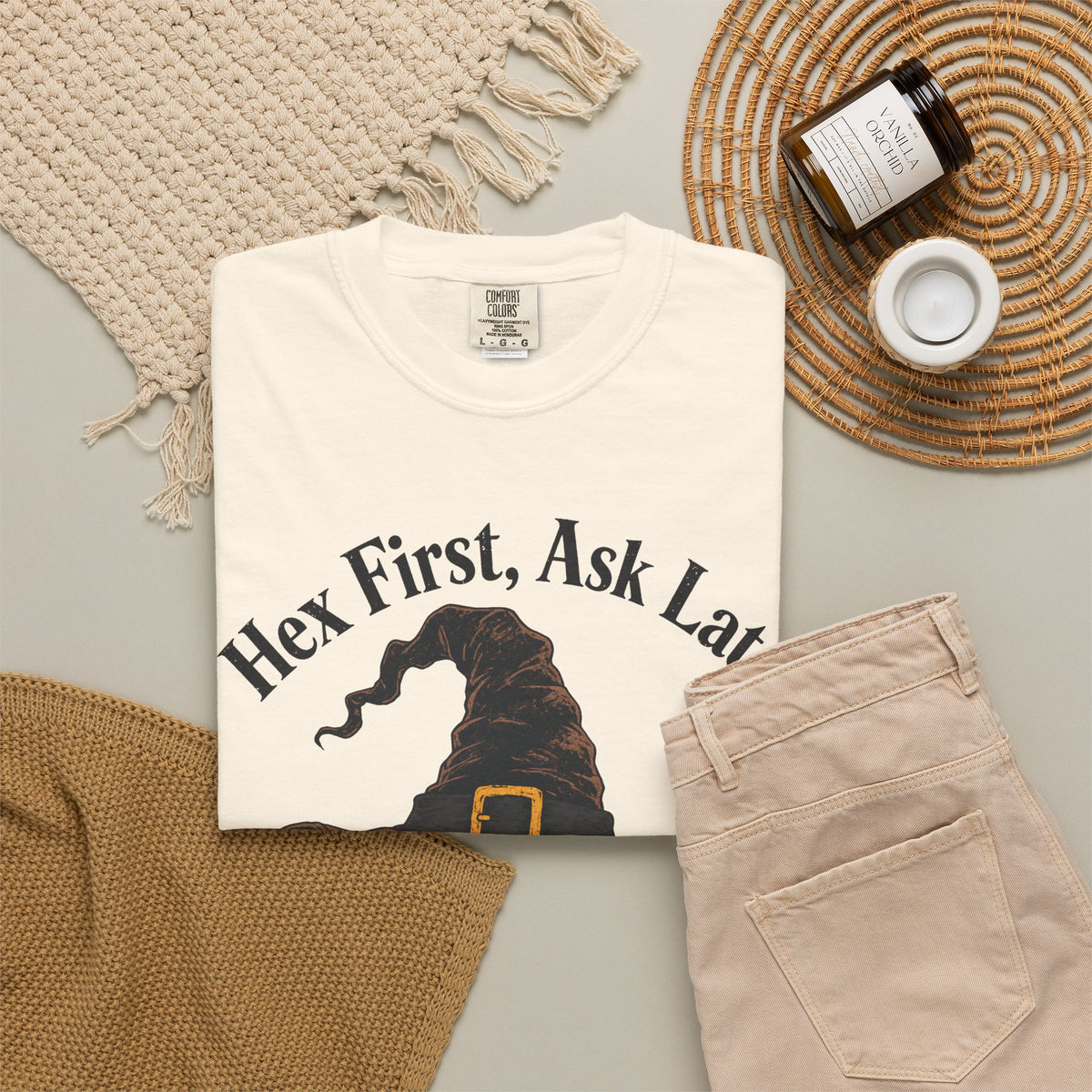 Hex First Ask Later T-shirt in Ivory, flat lay view