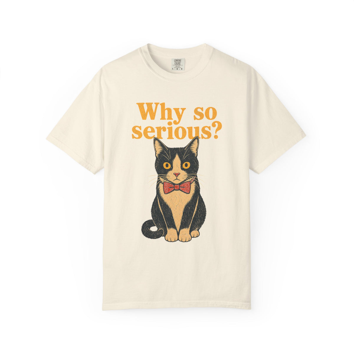 Why So Serious Cat T-shirt in Ivory, front view