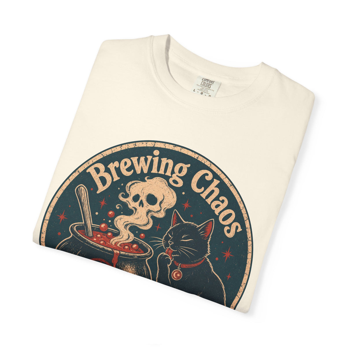 Brewing Chaos T-shirt in Ivory, folded view