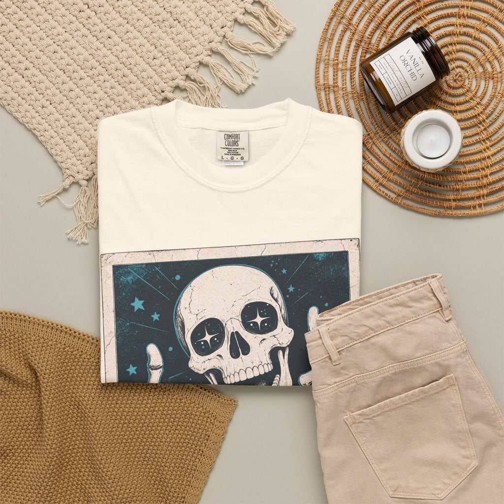 Skeleton Selfie T-shirt in Ivory, flat lay view