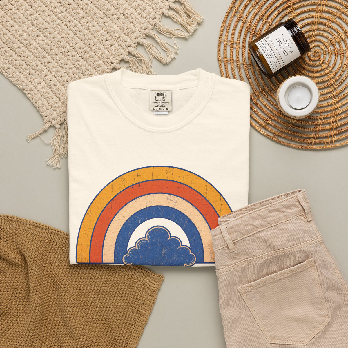 If You Want The Rainbow You Gotta Put Up With The Rain T-shirt in Ivory, flat lay view