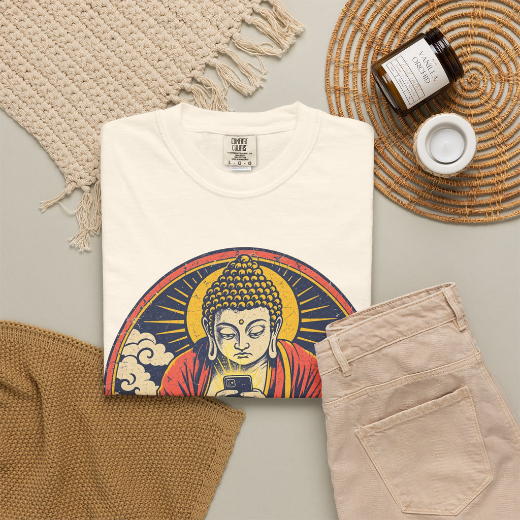 Doomscrolling Buddha T-shirt in Ivory, flat lay view
