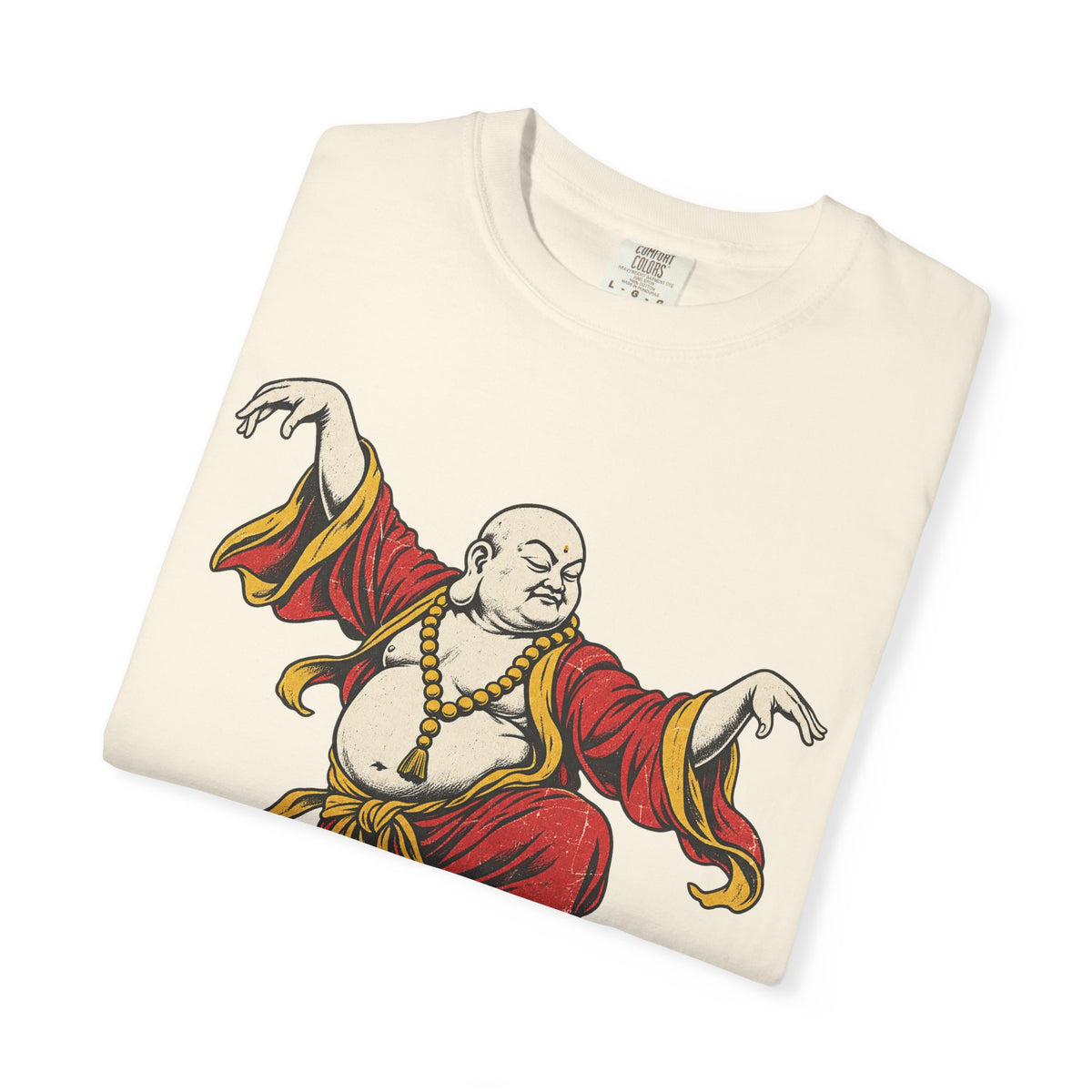Buddha Crane Kick T-shirt in Ivory, folded view