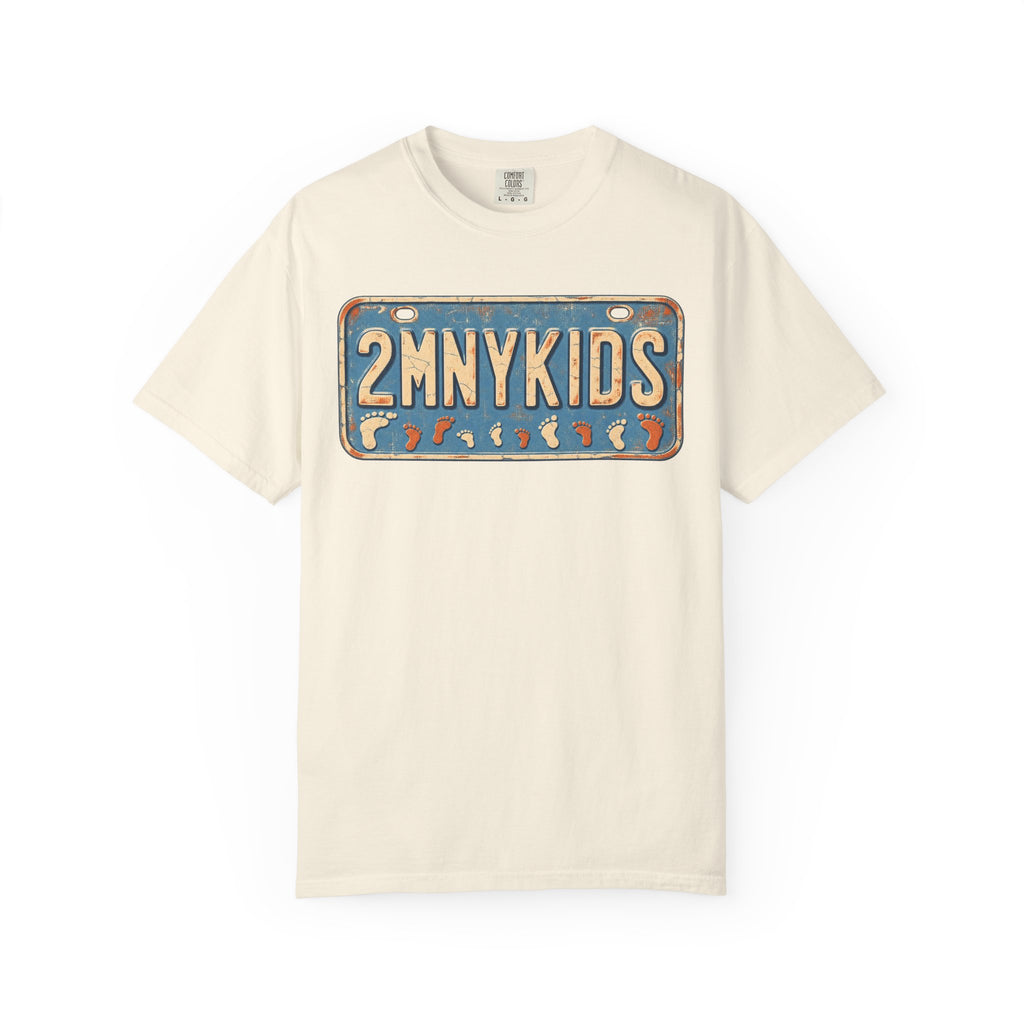 Too Many Kids License Plate T-shirt in Ivory, front view