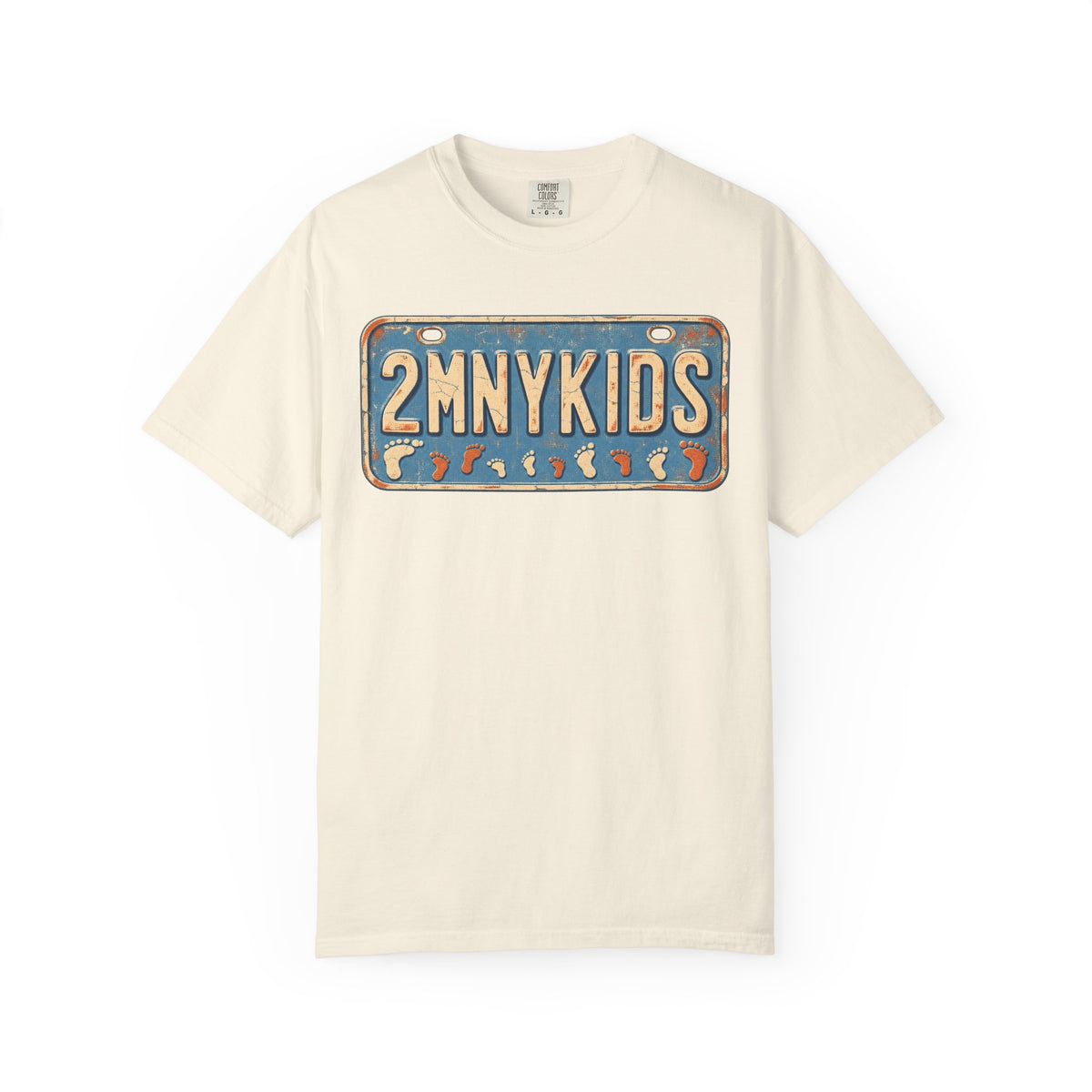 Too Many Kids License Plate T-shirt in Ivory, front view