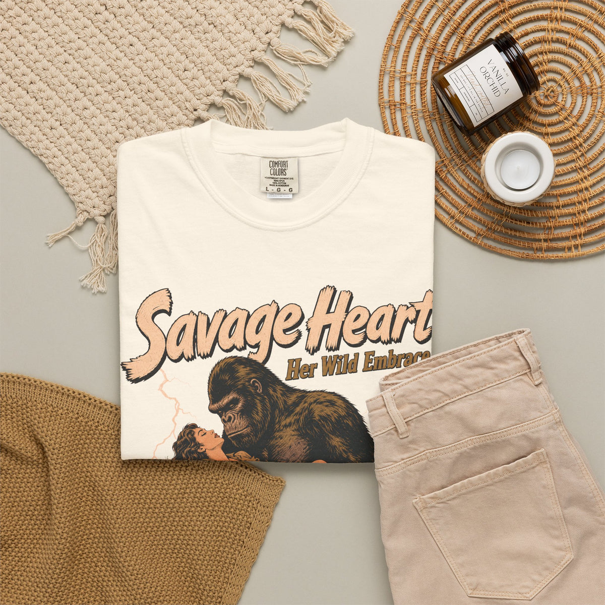 Savage Heart T-shirt in Ivory, flat lay view