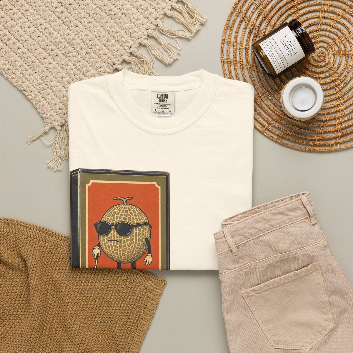 Sunglasses Melon Cassette T-shirt in Ivory, flat lay view