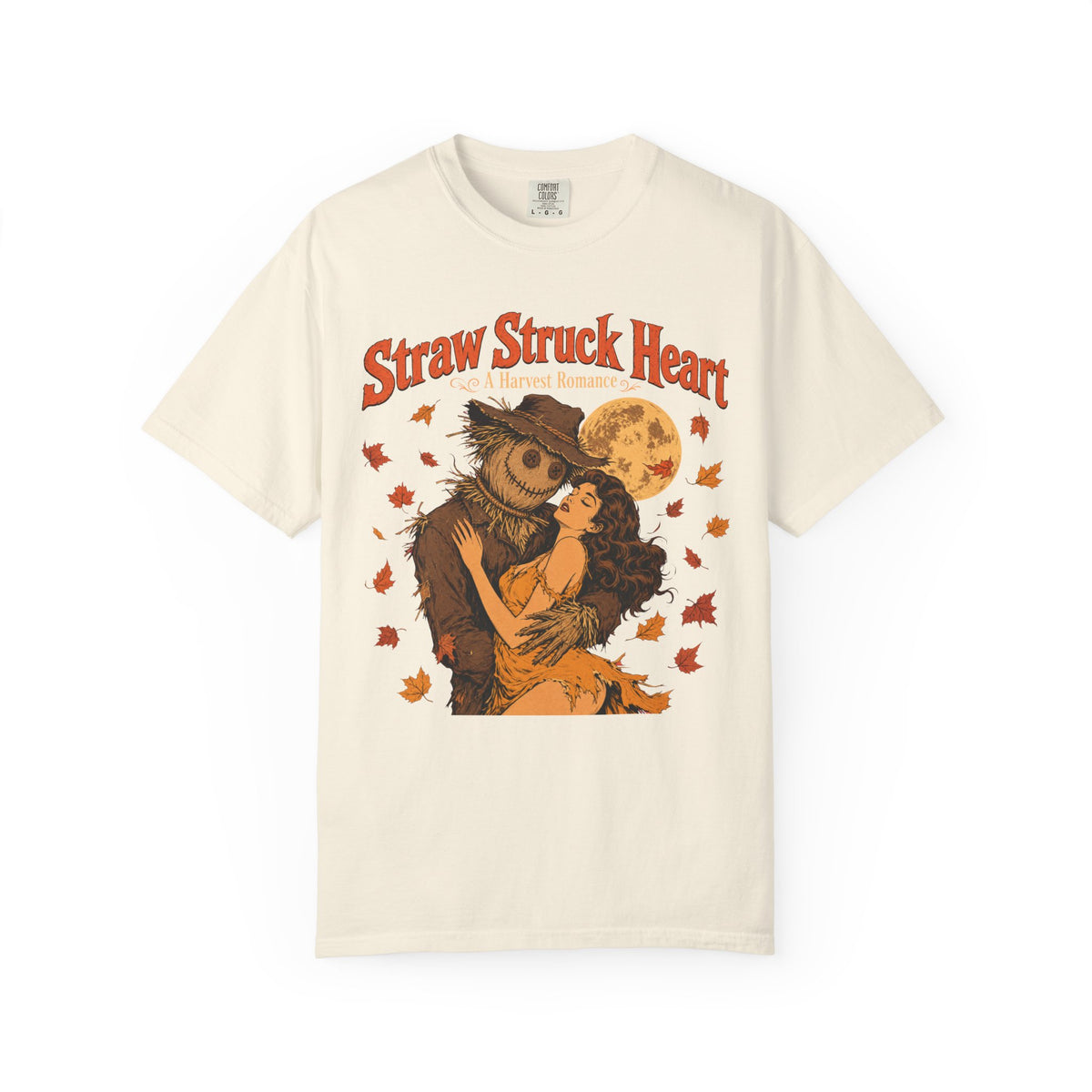 Straw Struck Heart Scarecrow Romance Novel T-shirt in Ivory, front view