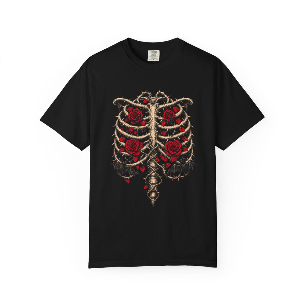 Thorny Vine Ribcage T-shirt in Black, front view