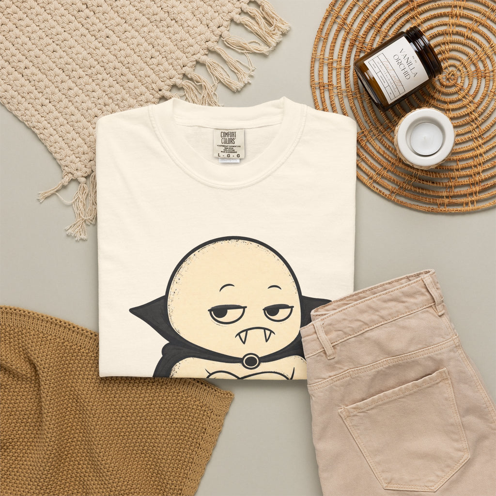 Spooky But Make It Lazy Chubby Vampire Ghost T-shirt in Ivory, flat lay view