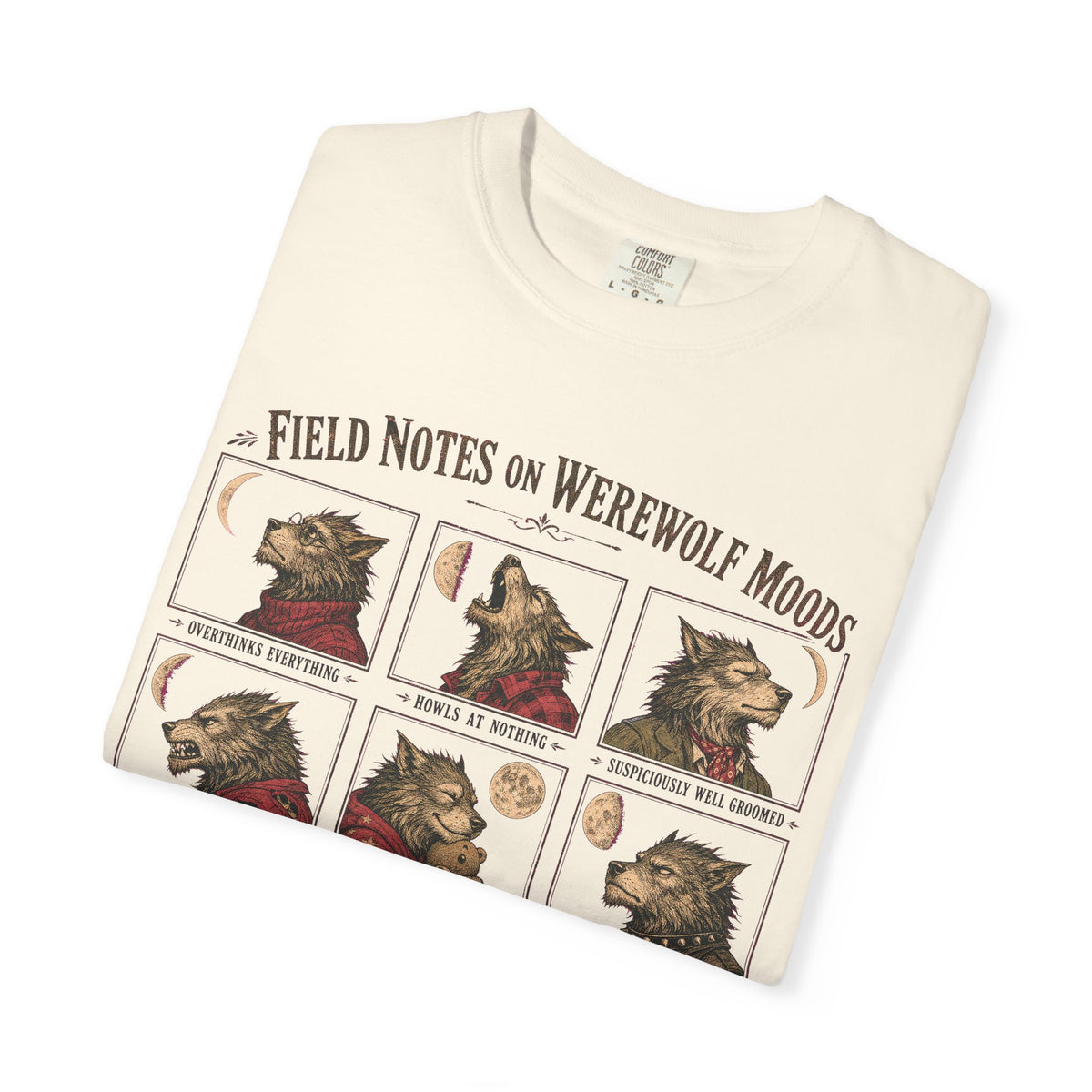 Werewolf Field Guide T-shirt in Ivory, folded view