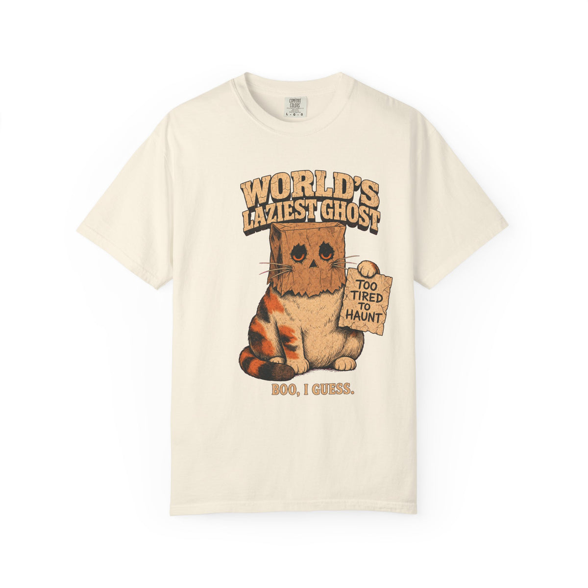 World's Laziest Ghost T-shirt in Ivory, front view