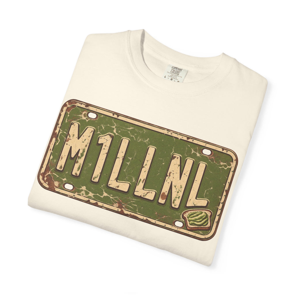 M1LLNL License Plate T-shirt in Ivory, folded view