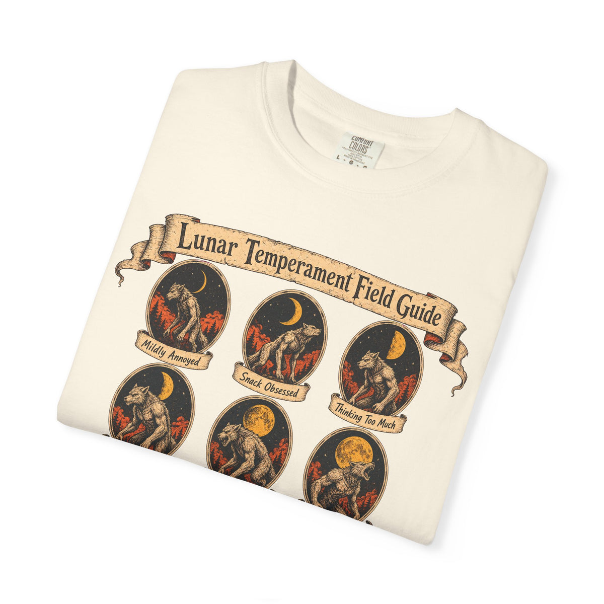 Lunar Temperament Field Guide T-shirt in Ivory, folded view