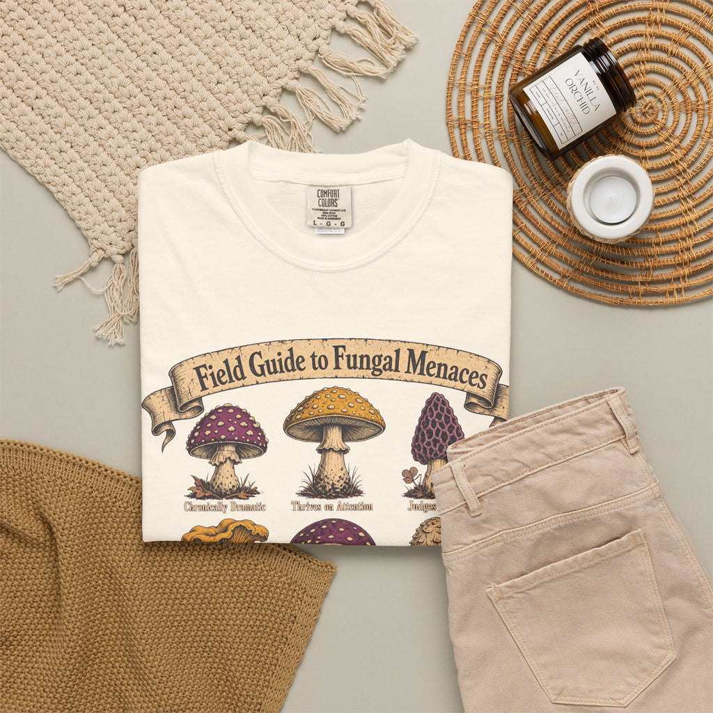 Field Guide to Fungal Menaces T-shirt in Ivory, flat lay view