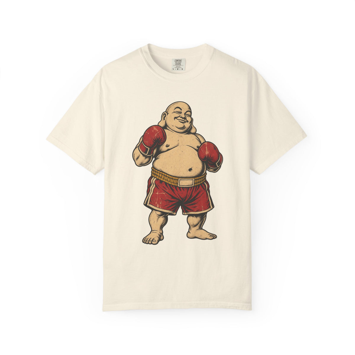 Boxing Buddha T-shirt in Ivory, front view