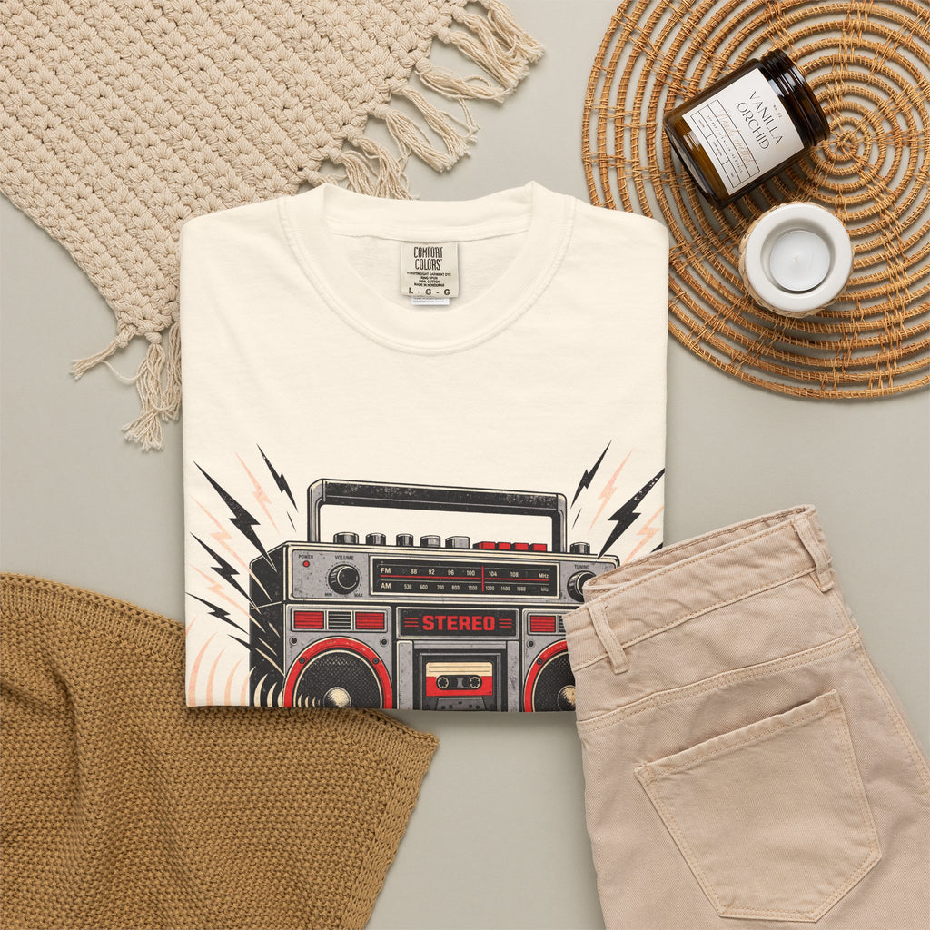 Boombox T-shirt in Ivory, flat lay view