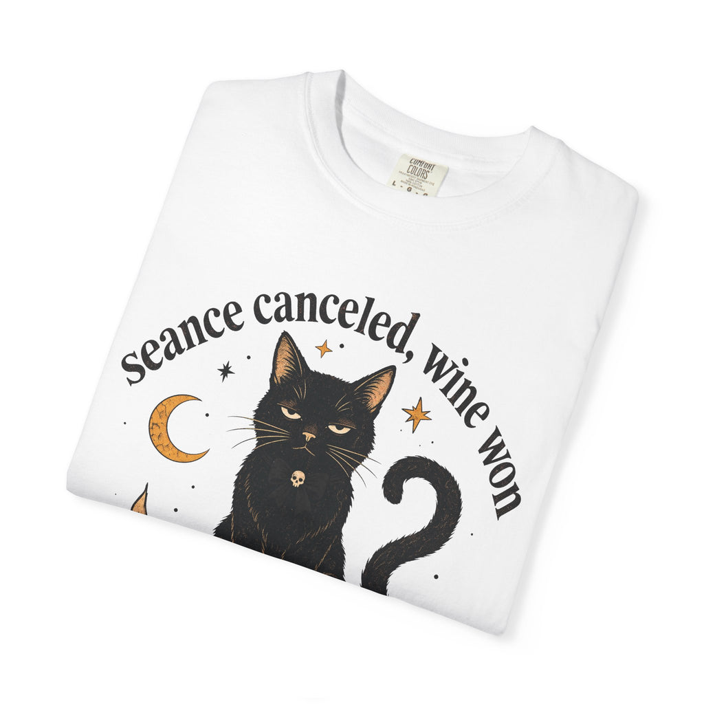 Seance Canceled Wine Won Black Cat T-shirt in White, folded view