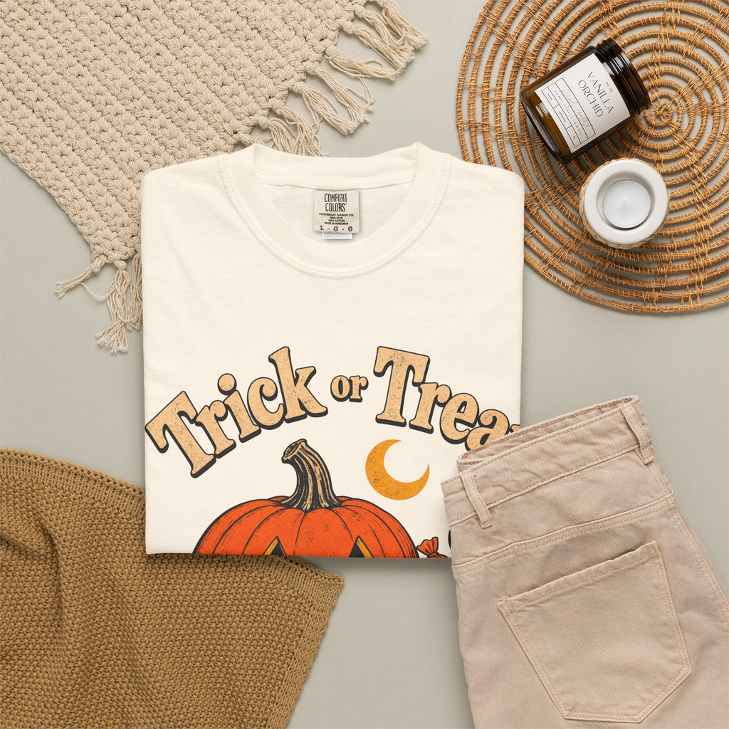 Trick or Treat T-shirt in Ivory, flat lay view